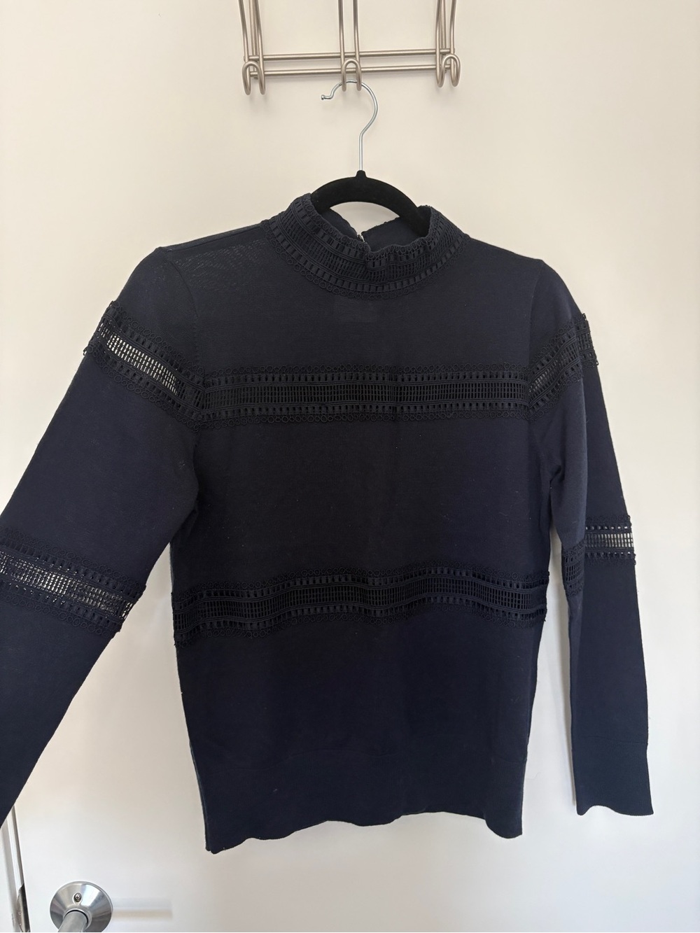 Sandro Black Crochet-Trim Crewneck